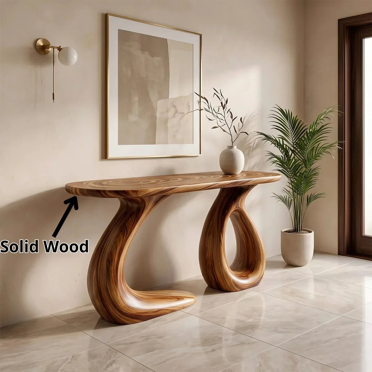 Organic Sculptural Console Table | Modern Entryway Table with Dual Curved Pedestal Base TH003-8955