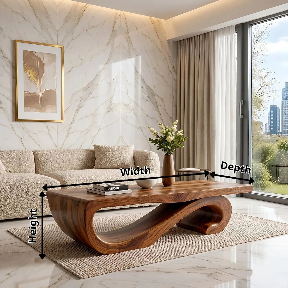 Sculptural Curved Coffee Table | Organic Modern Wave Living Room Center Table