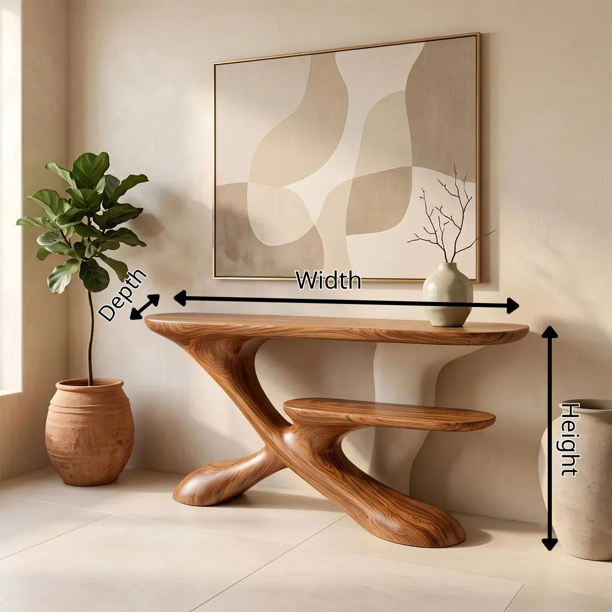 Sculptural Tiered Console Table | Organic Modern Entryway Table with Floating Curved Design TH003-4469