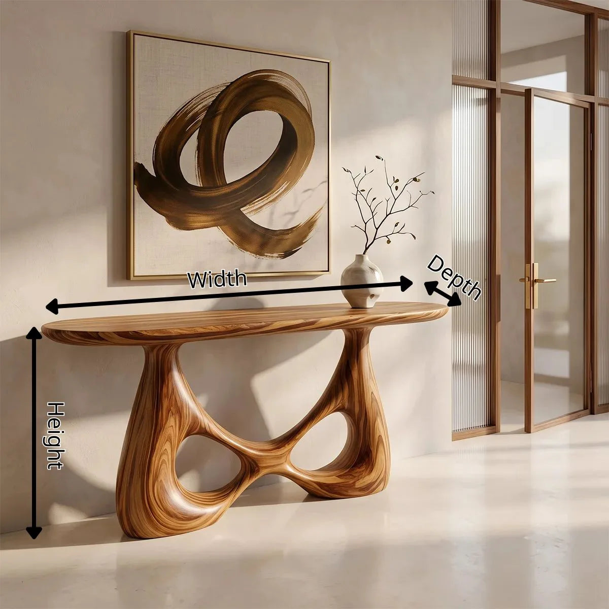 Organic Sculptural Console Table | Modern Entryway Table with Abstract Openwork Base TH003-6604
