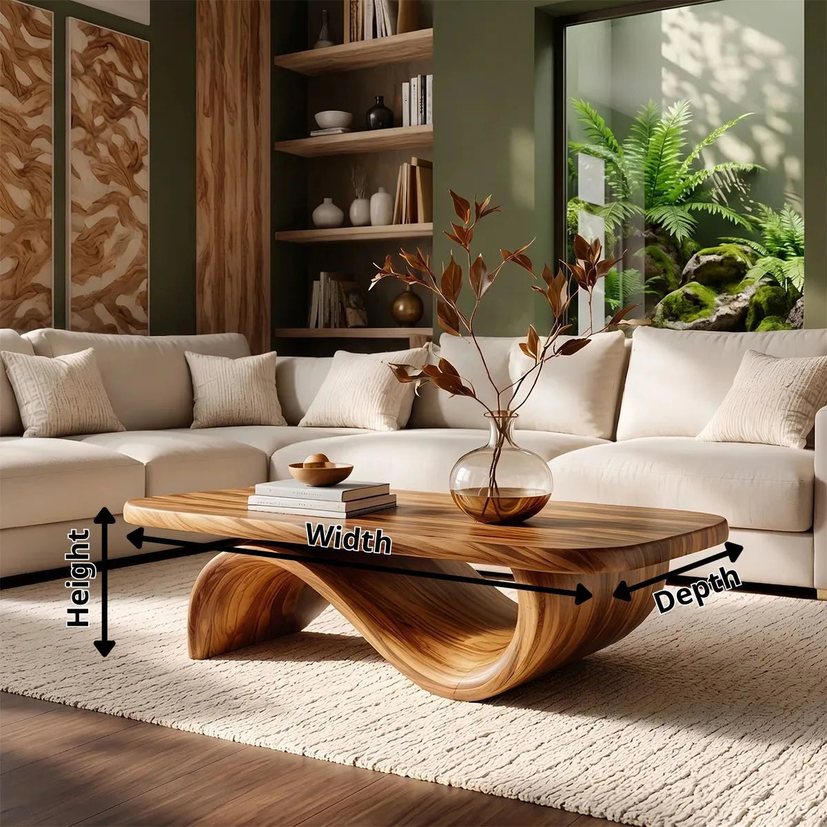 Sculptural Curved Coffee Table with Wave Base | Organic Modern Living Room Center Table