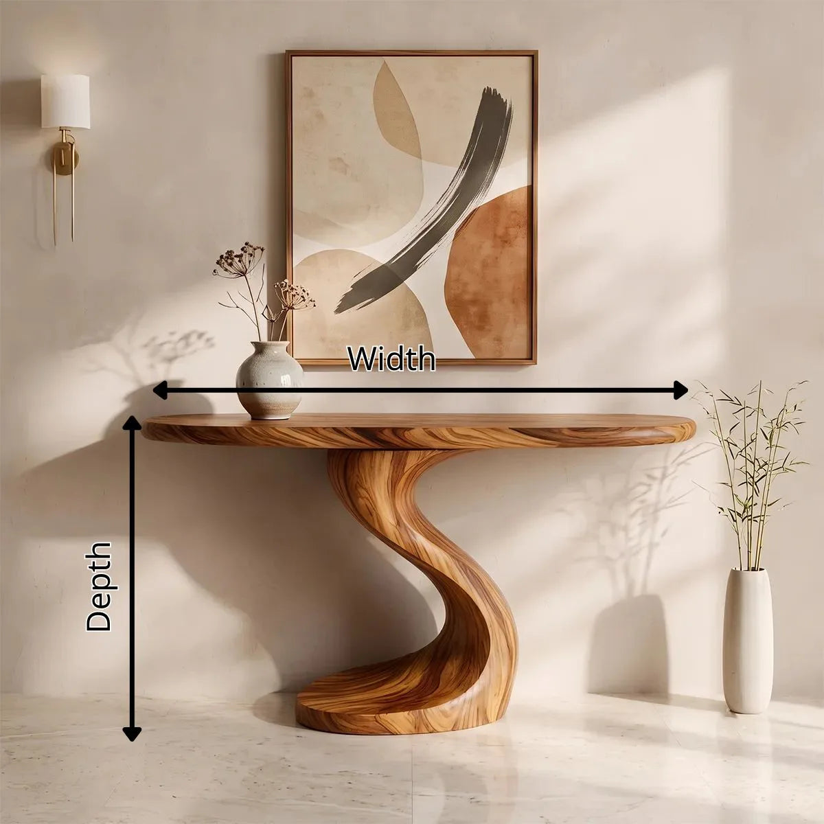 Organic Sculptural Console Table | Modern Curved Console Table with Twisted Pedestal Base TH003-5454