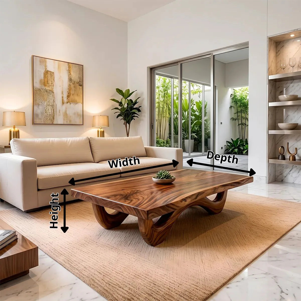 Sculptural Rectangular Coffee Table with Curved Base | Organic Modern Center Table