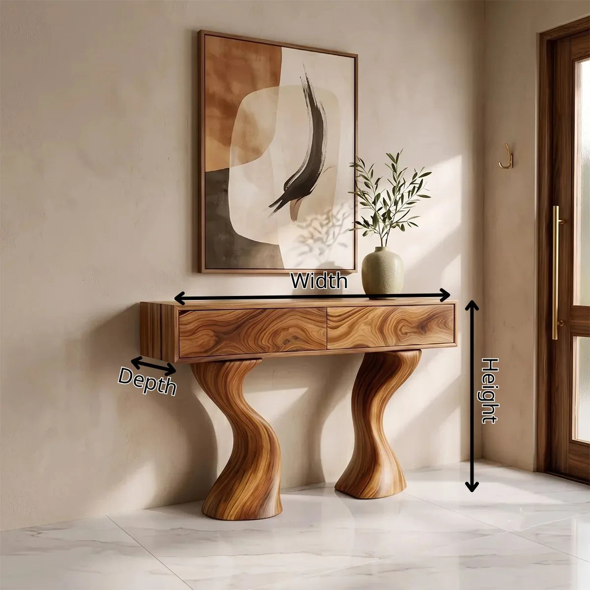 Modern Sculptural Console Table with Drawers | Organic Entryway Storage Console Table TH003-4892