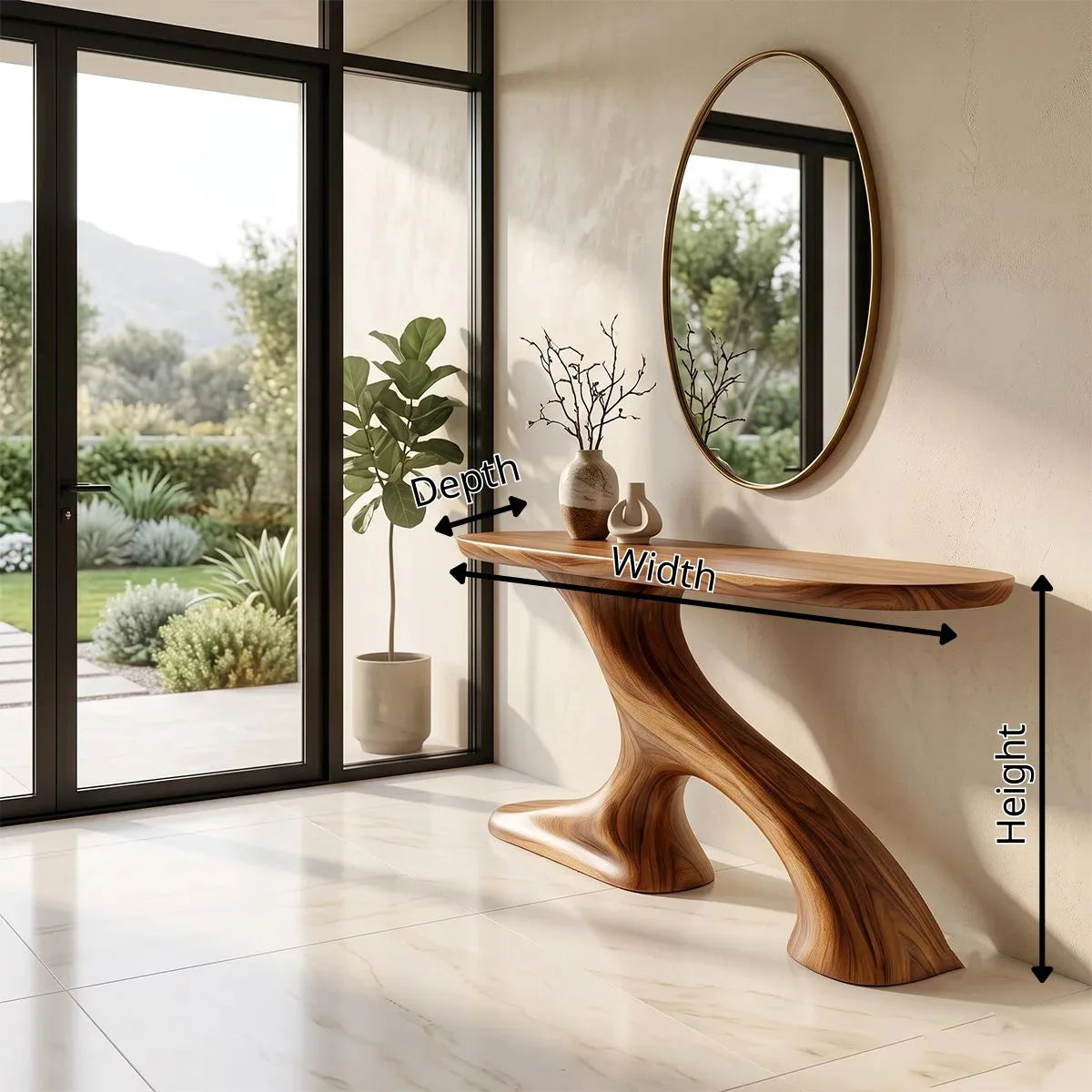 Organic Sculptural Console Table | Modern Entryway Console Table with Flowing Curved Pedestal Base TH003-9707