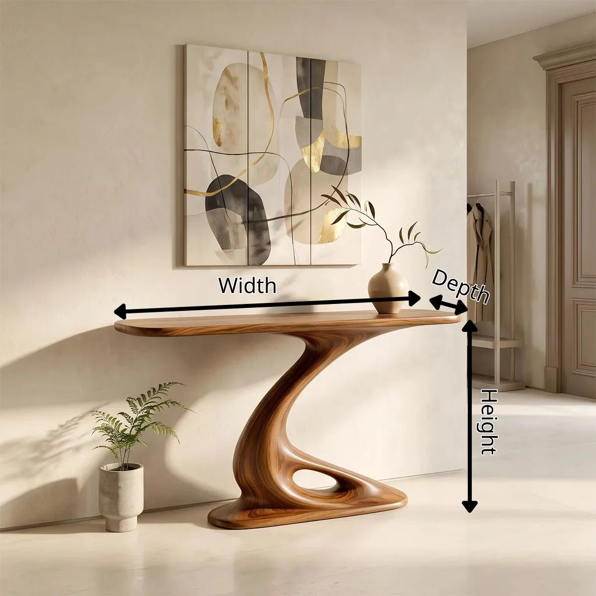 Organic Sculptural Console Table | Modern Console Table with Twisted Open Pedestal Base TH003-8583