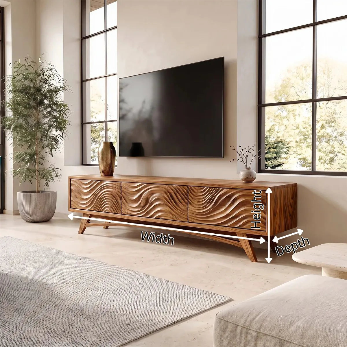 Carved Wave TV Stand with 3 Cabinets | Sculptural Modern Media Console TH003-1PAI9SF