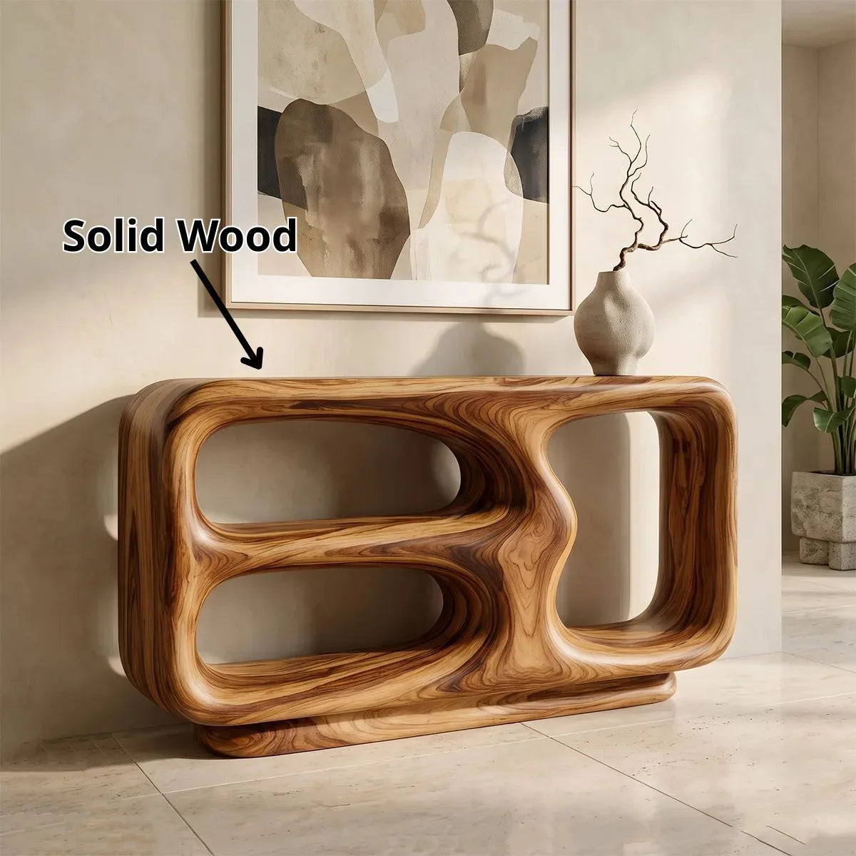 Organic Sculptural Console Table | Open Shelf Console Table for Modern Entryway & Living Room TH003-4197