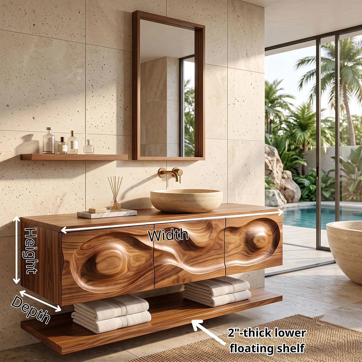 Floating Bathroom Vanity with 3 Drawers & Open Shelf | Modern Vanity Cabinet TH003-5BFQ9WL