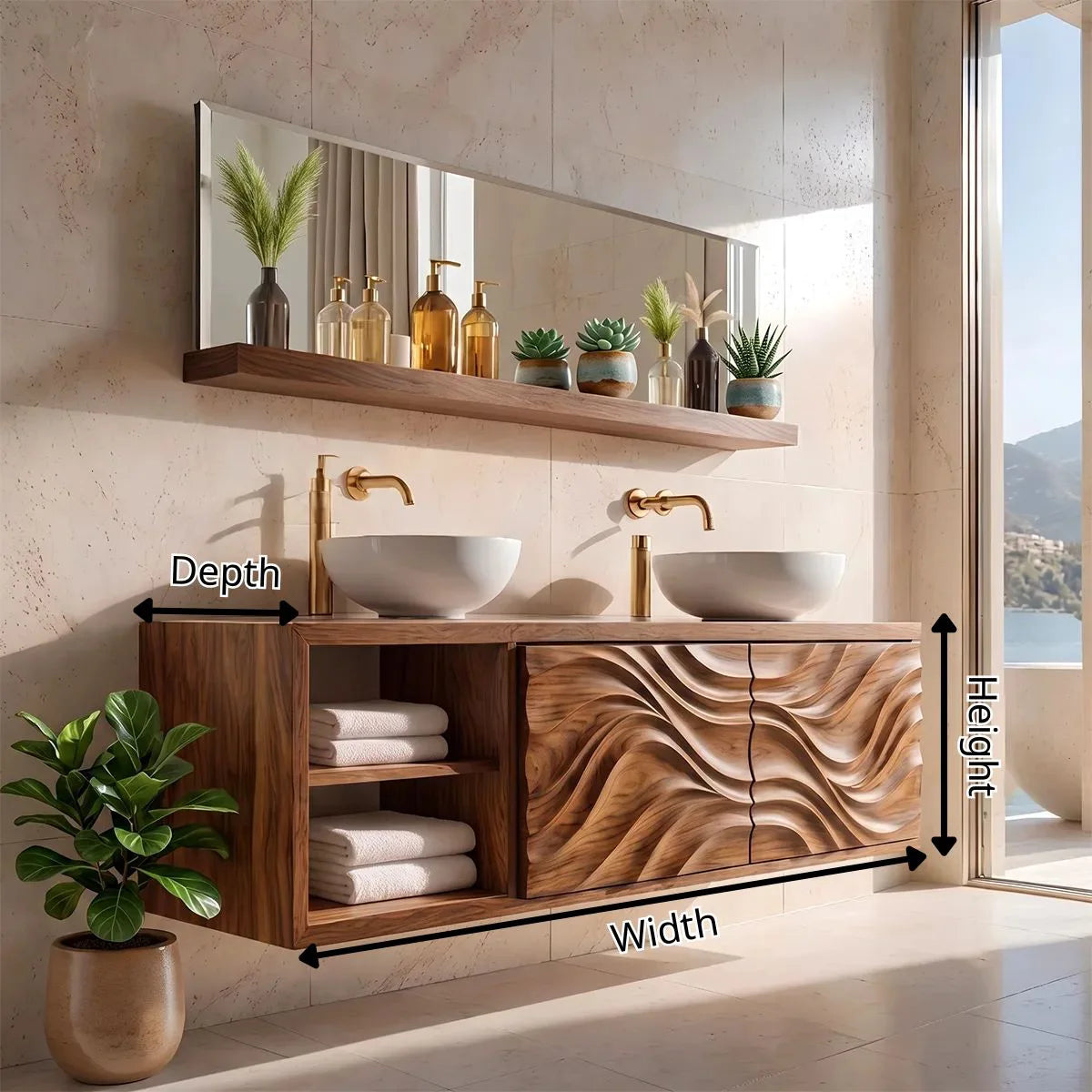 Double Sink Floating Bathroom Vanity with 2 Sculpted Doors | Modern Wall Mounted Vanity TH003-3PGW8ZW