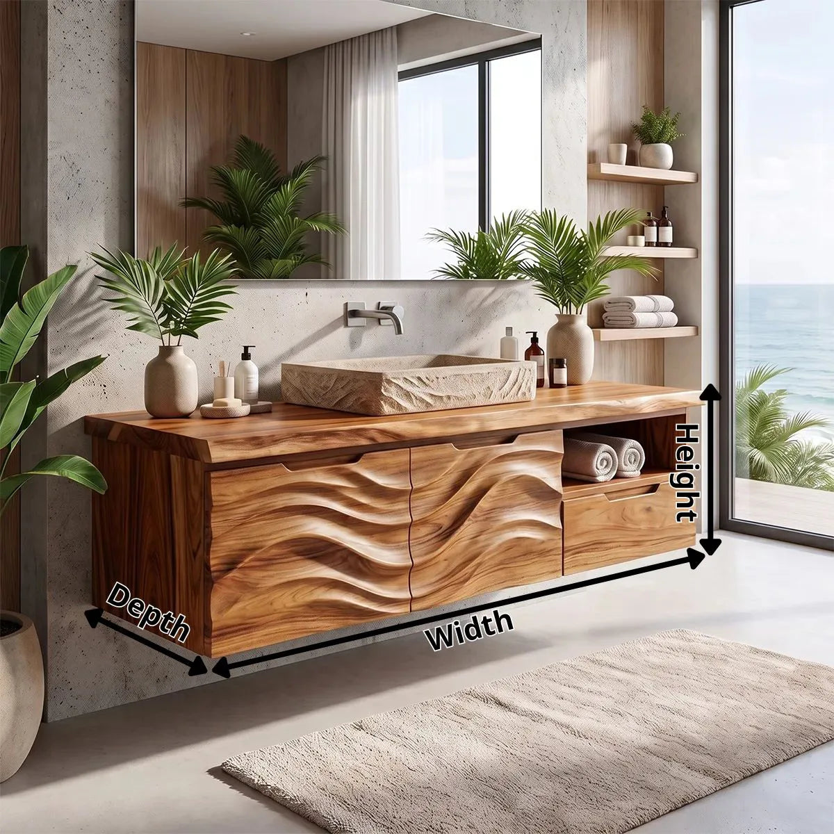Modern Floating Bathroom Vanity with Double-Door Cabinet, Open Shelf & Drawer TH003-2JXN8GE
