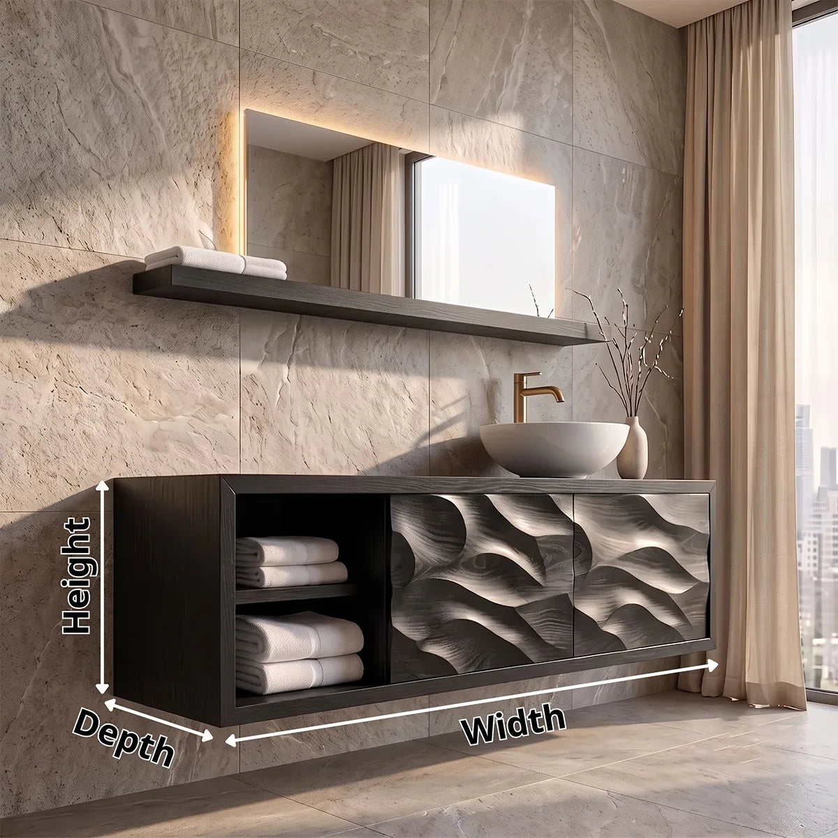 Modern Floating Bathroom Vanity with Sculpted Wave Doors | Wall Mounted Vanity Cabinet TH003-9UNQ5XS