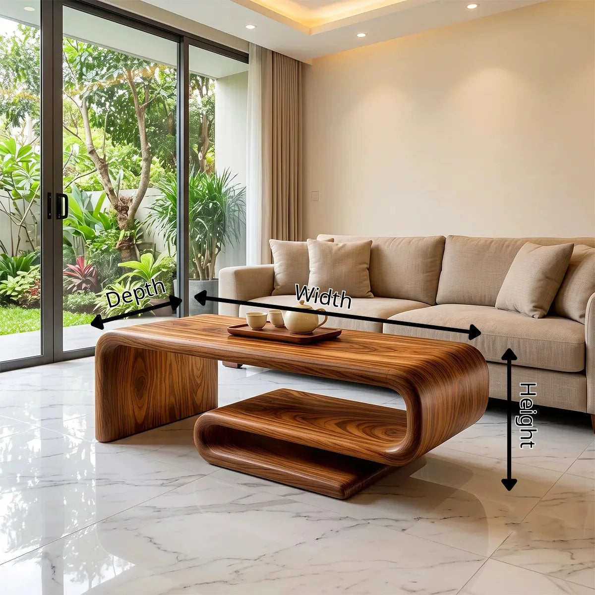 Modern Waterfall Coffee Table | Contemporary Center Table with Open Shelf Storage TH003-5383