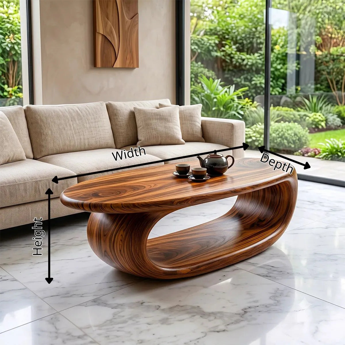 Modern Oval Coffee Table | Sculptural Open Base Center Table for Contemporary Living Room TH003-2681