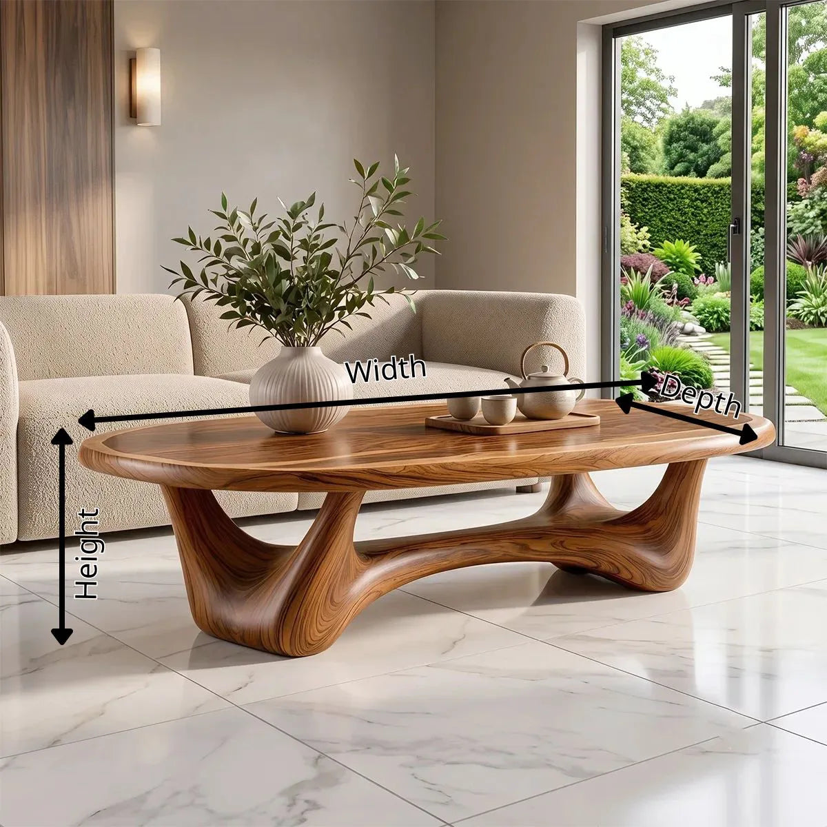 Modern Oval Coffee Table with Sculptural Open Base | Organic Contemporary Center Table for Living Room TH003-9564