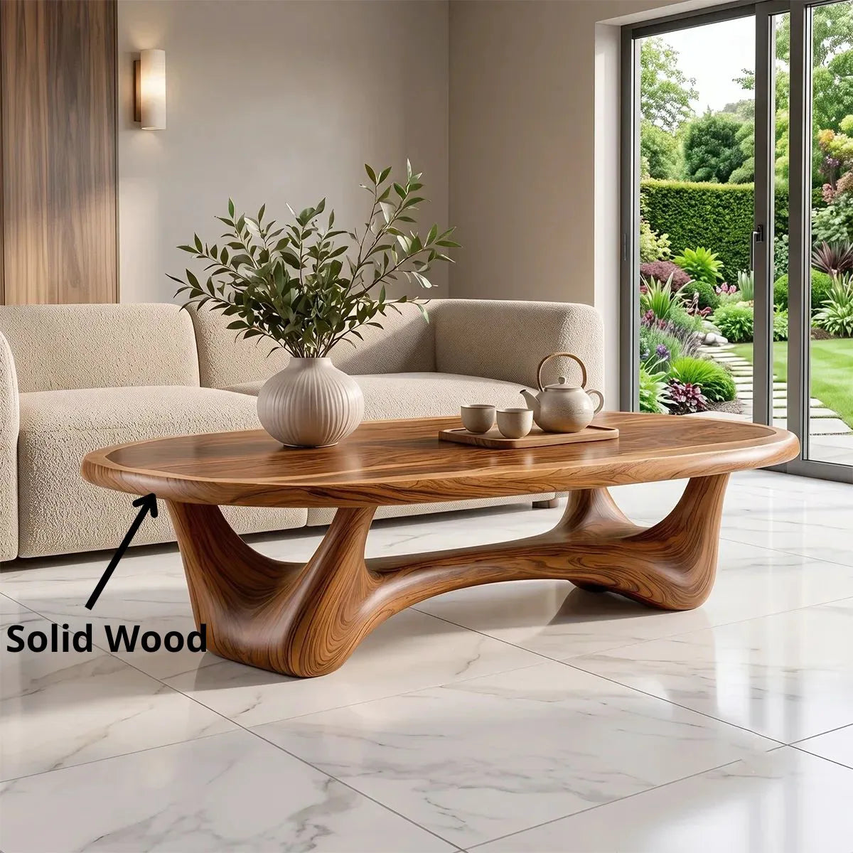 Modern Oval Coffee Table with Sculptural Open Base | Organic Contemporary Center Table for Living Room TH003-9564