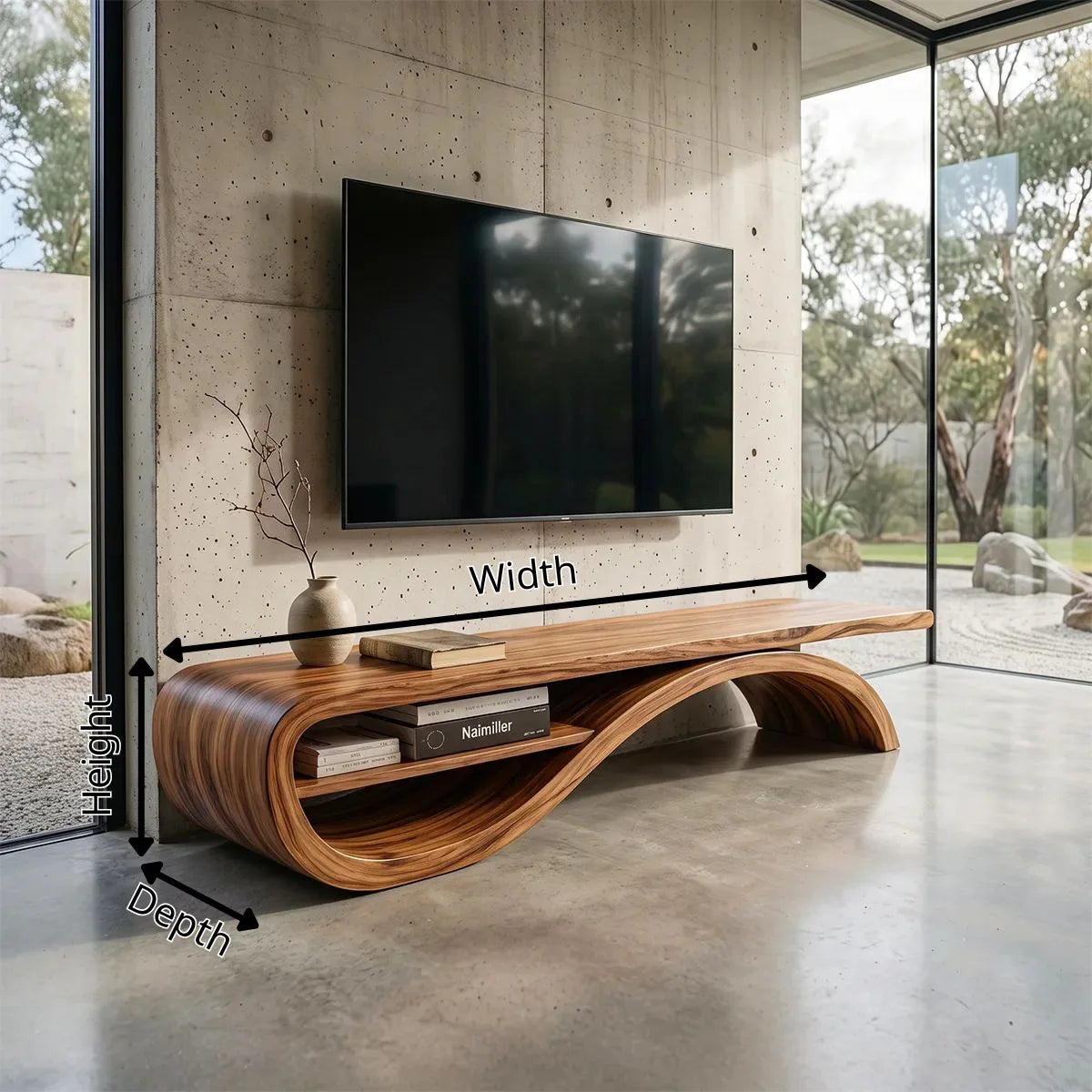 Organic Modern Sculptural TV Stand with Curved Open Shelf | Designer Media Console TH003-9FXK3JC