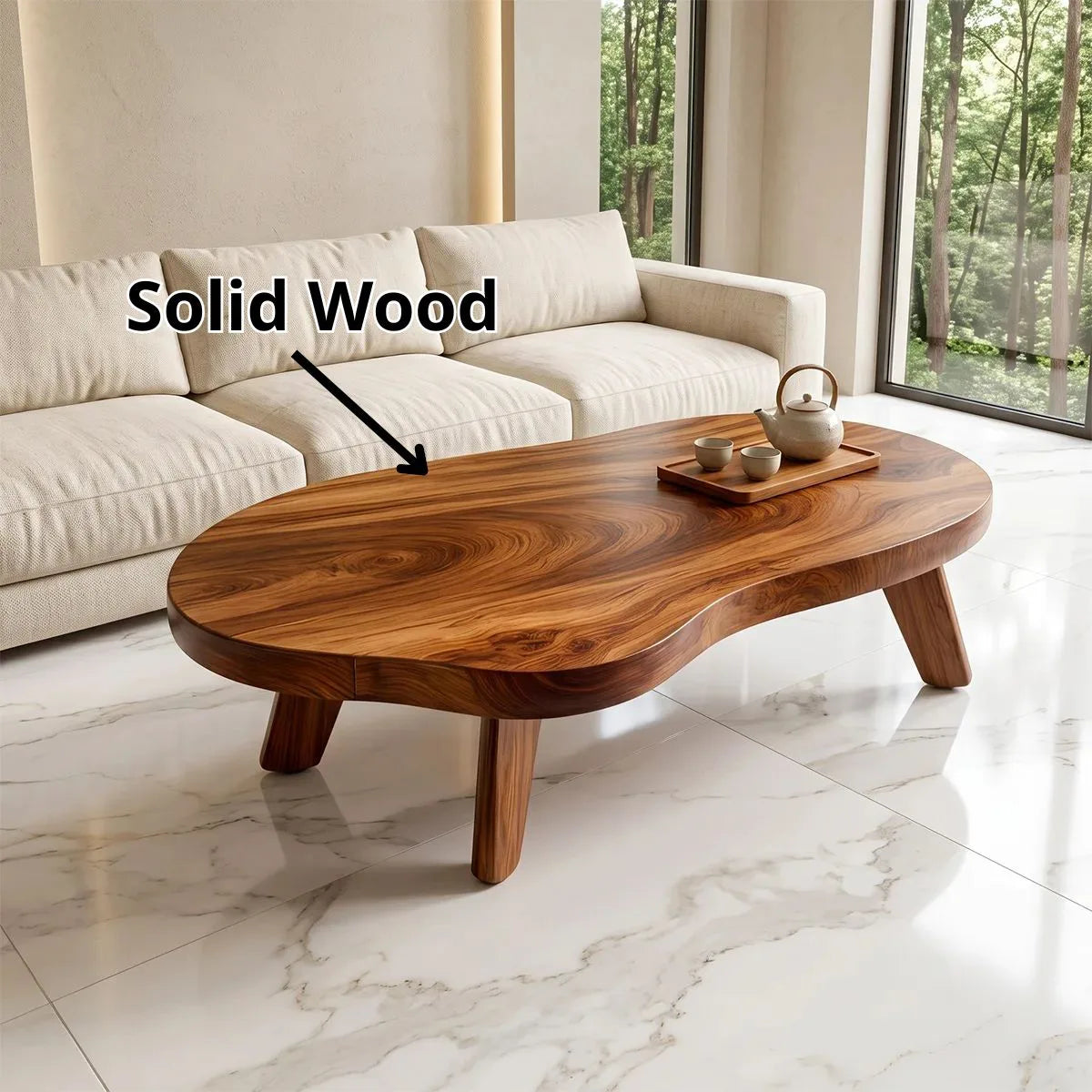 Organic Pebble Coffee Table | Modern Irregular Wood Coffee Table for Minimalist Living Room TH003-6867