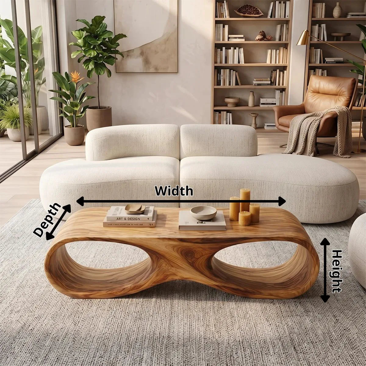 Sculptural Organic Coffee Table | Modern Curved Low Profile Living Room Table