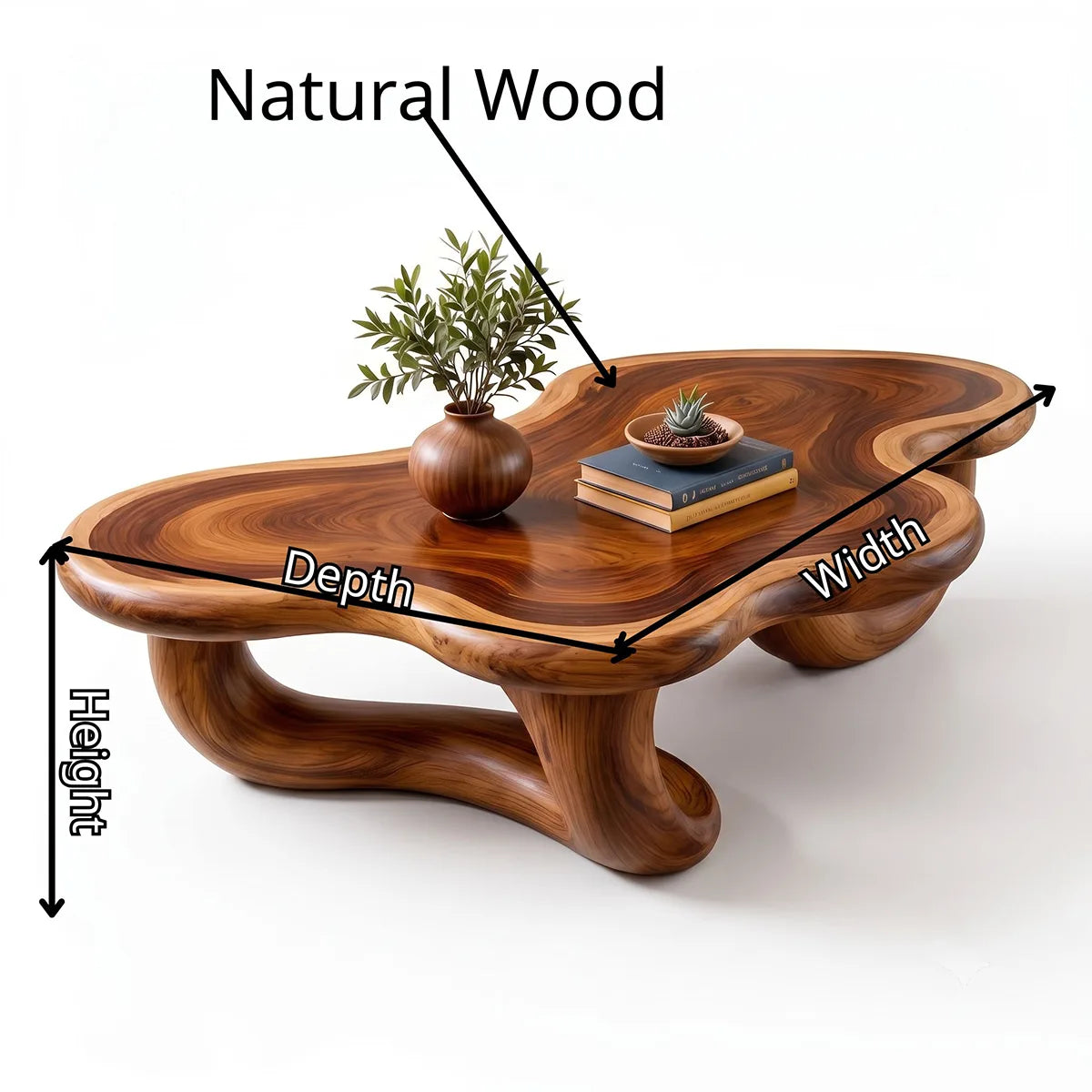Modern Organic Solid Wood Coffee Table with Sculptural Curved Base TT006-4311