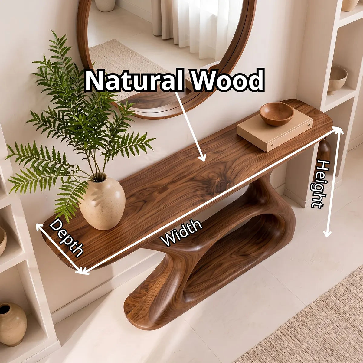 Organic Modern Console Table with Sculptural Double-Arch Base for Entryway & Living Room TT006-8669