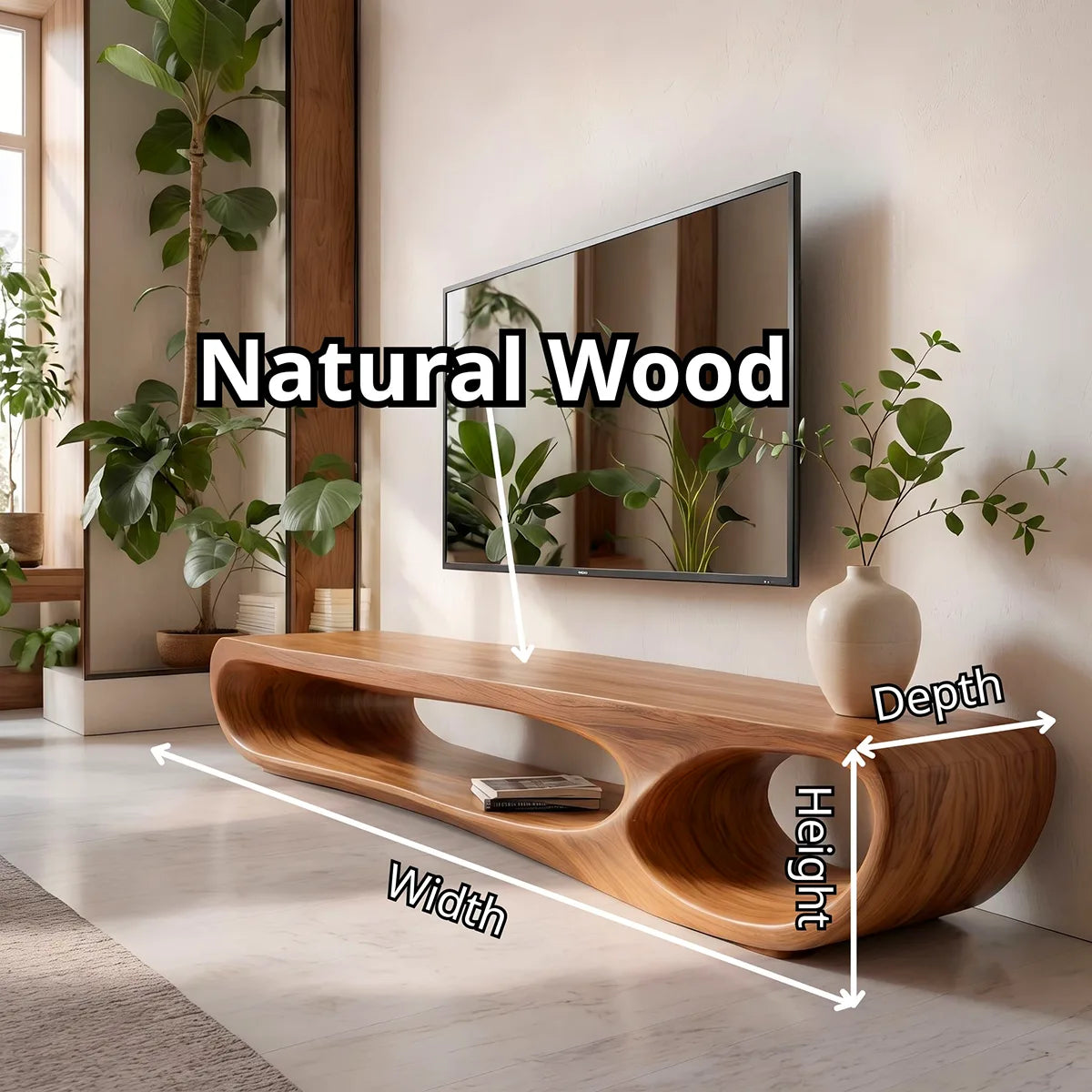 Modern Sculptural TV Stand with Open Display Shelves | Organic Media Console TT006-2SJT8FS