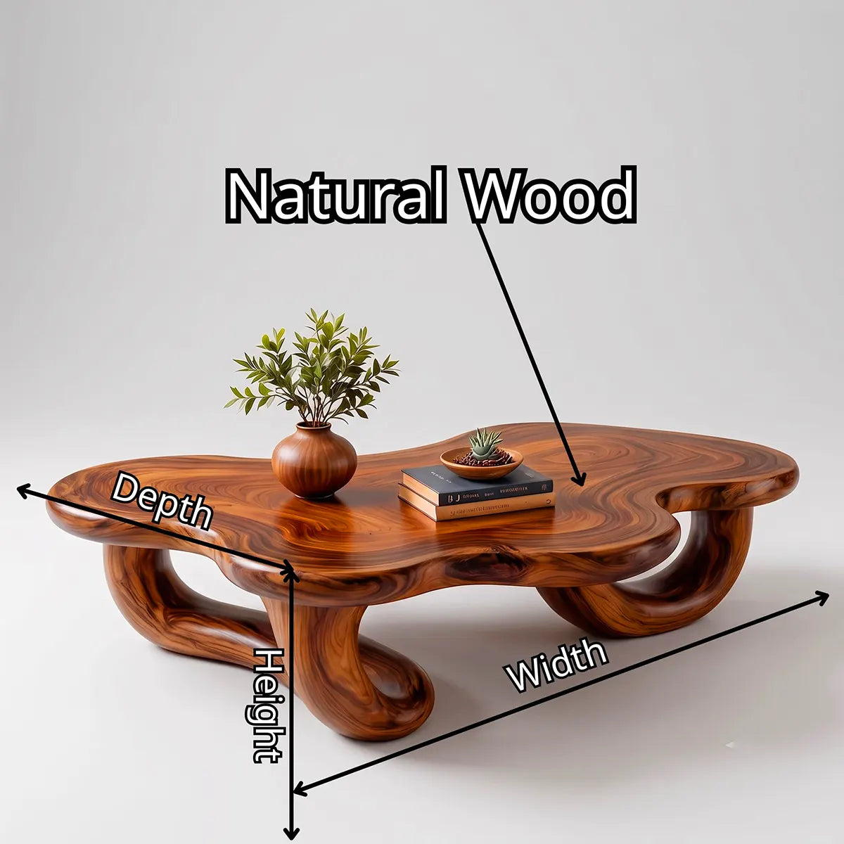 Modern Organic Solid Wood Coffee Table with Sculptural Curved Base TT006-4311