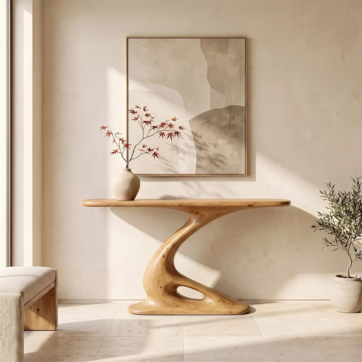 Organic Sculptural Console Table | Modern Console Table with Twisted Open Pedestal Base TH003-8583