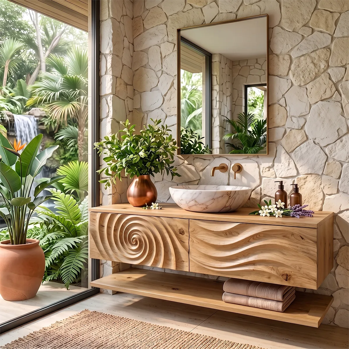 Floating Bathroom Vanity with Sculpted Doors | Modern Wall Mounted Vanity TH003-3XFL3MZ