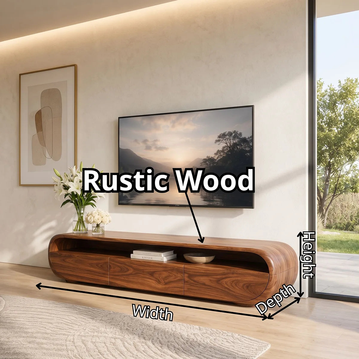 Organic Modern TV Stand with Open Shelf & 3 Drawers | Modern Media Console TT006-5REB7GU
