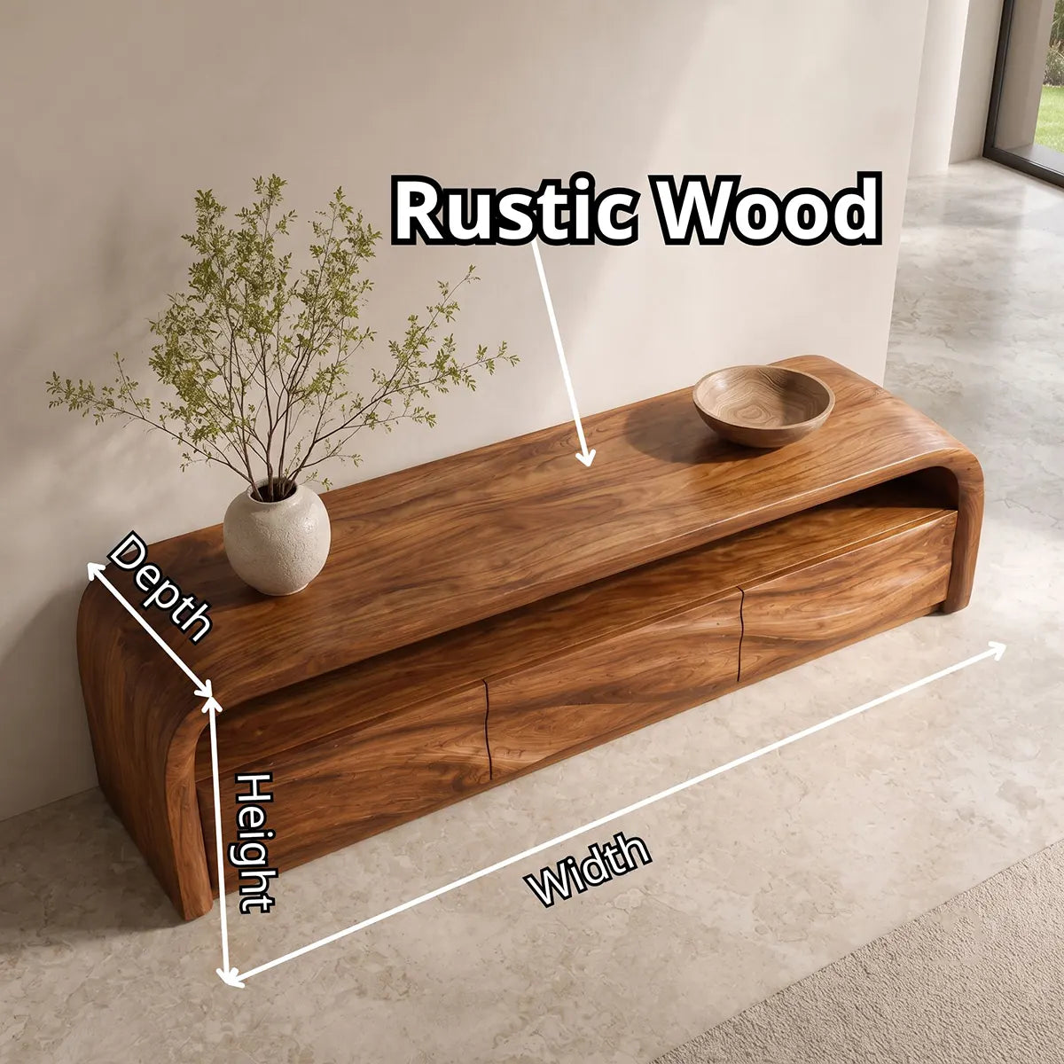 Modern Organic TV Stand with Sculpted Cabinets | Open Media Console TT006-8LGO4IB