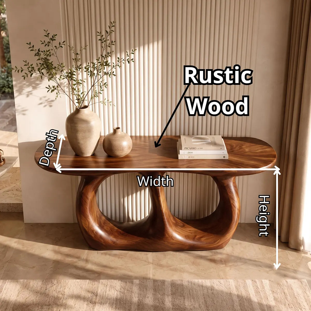 Modern Wooden Console Table with Double Arch Sculptural Base for Entryway & Hallway TT006-4553