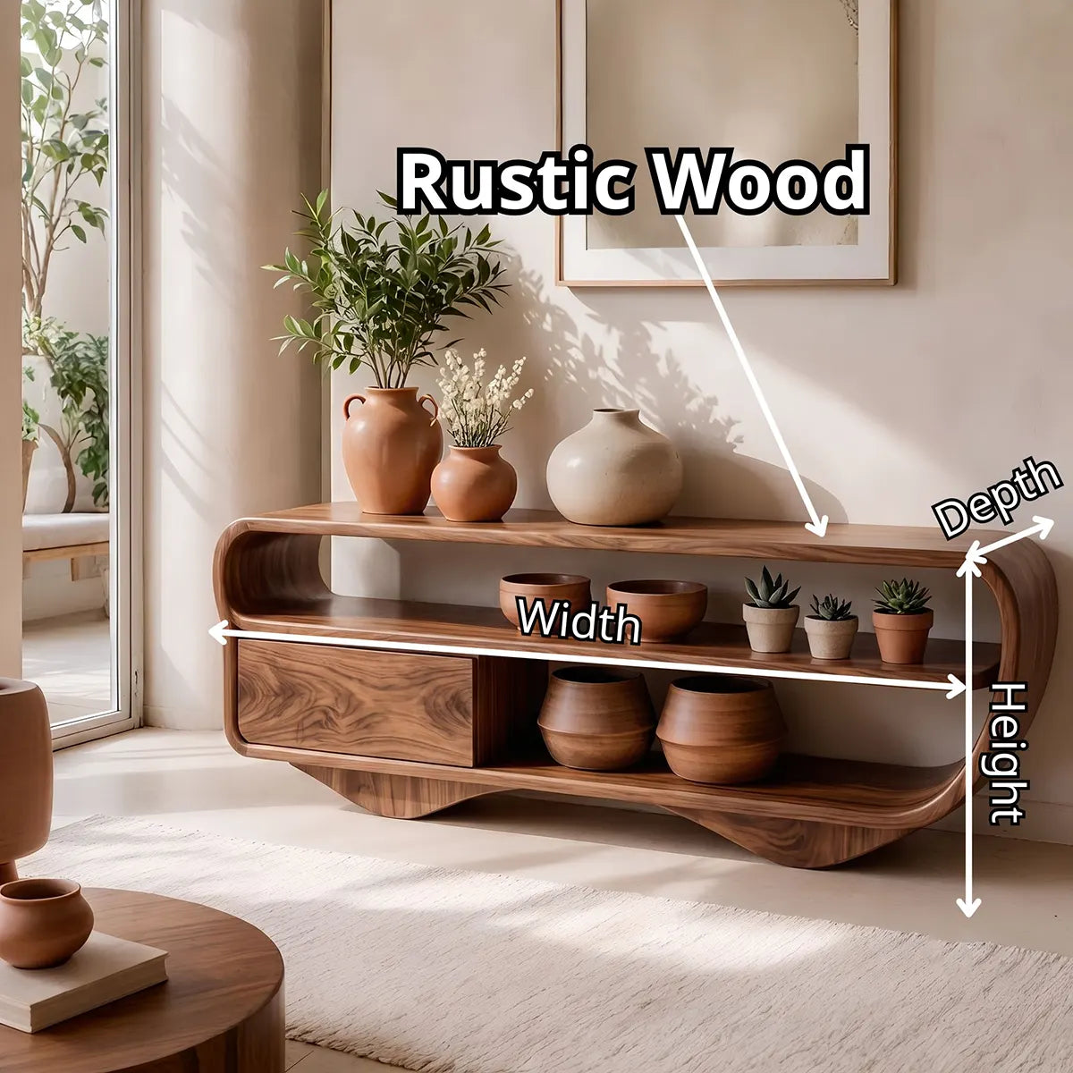Modern Organic Console Table with Storage Drawer & Open Shelves for Entryway TT006-6372