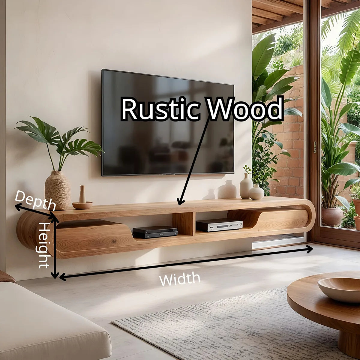 Organic Modern Floating TV Stand with Open Shelving | Wall Mounted Media Console TT006-1KVZ9HN