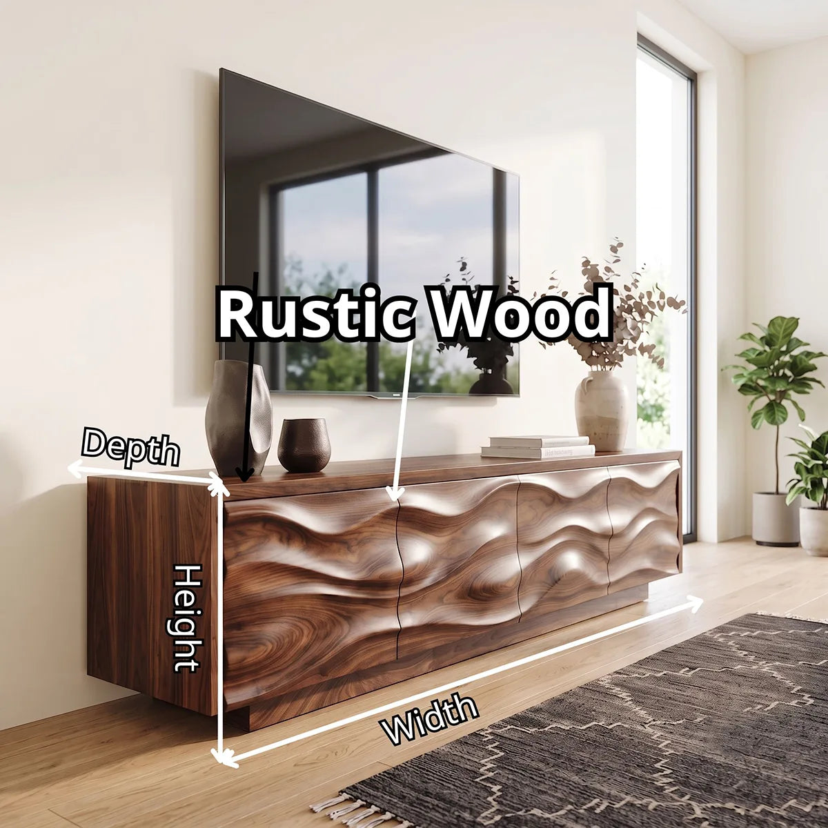 Modern Organic TV Stand with Sculpted Cabinets | Entertainment Console TT006-6CBU3TP