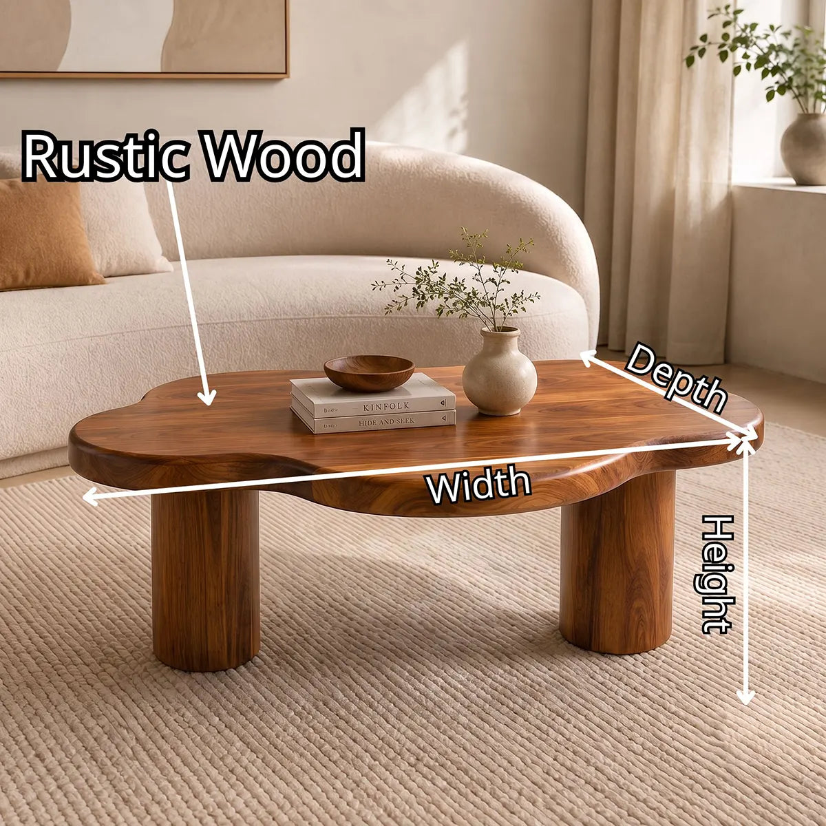 Organic Cloud Coffee Table | Solid Wood Modern Center Table for Living Room TT006-4713