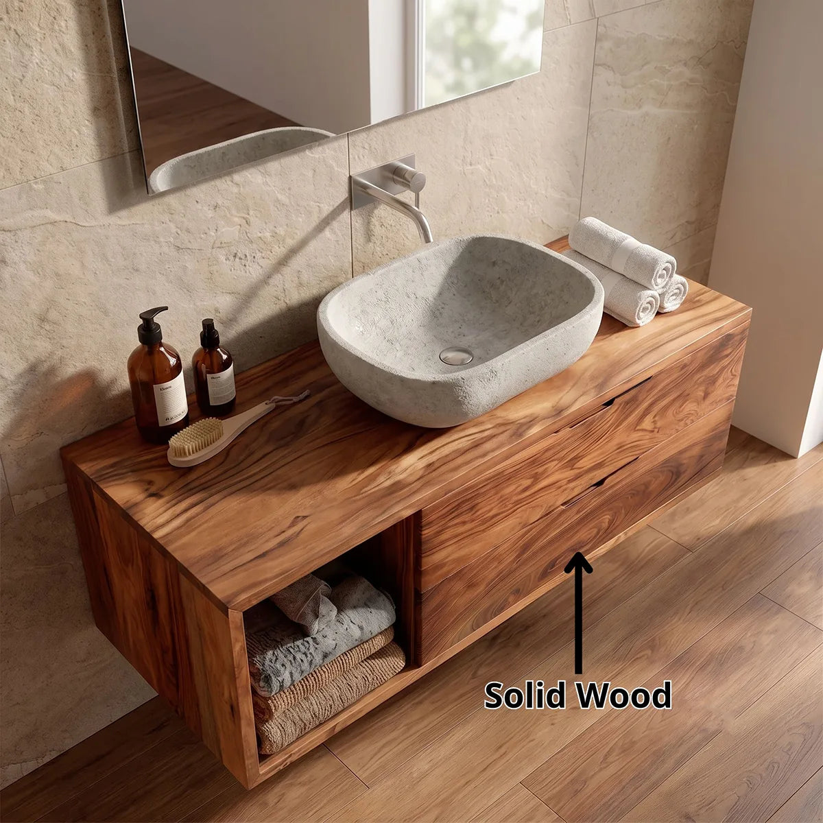 Floating Bathroom Vanity with 2 Drawers & Open Shelf | Modern Wall Mounted Vanity