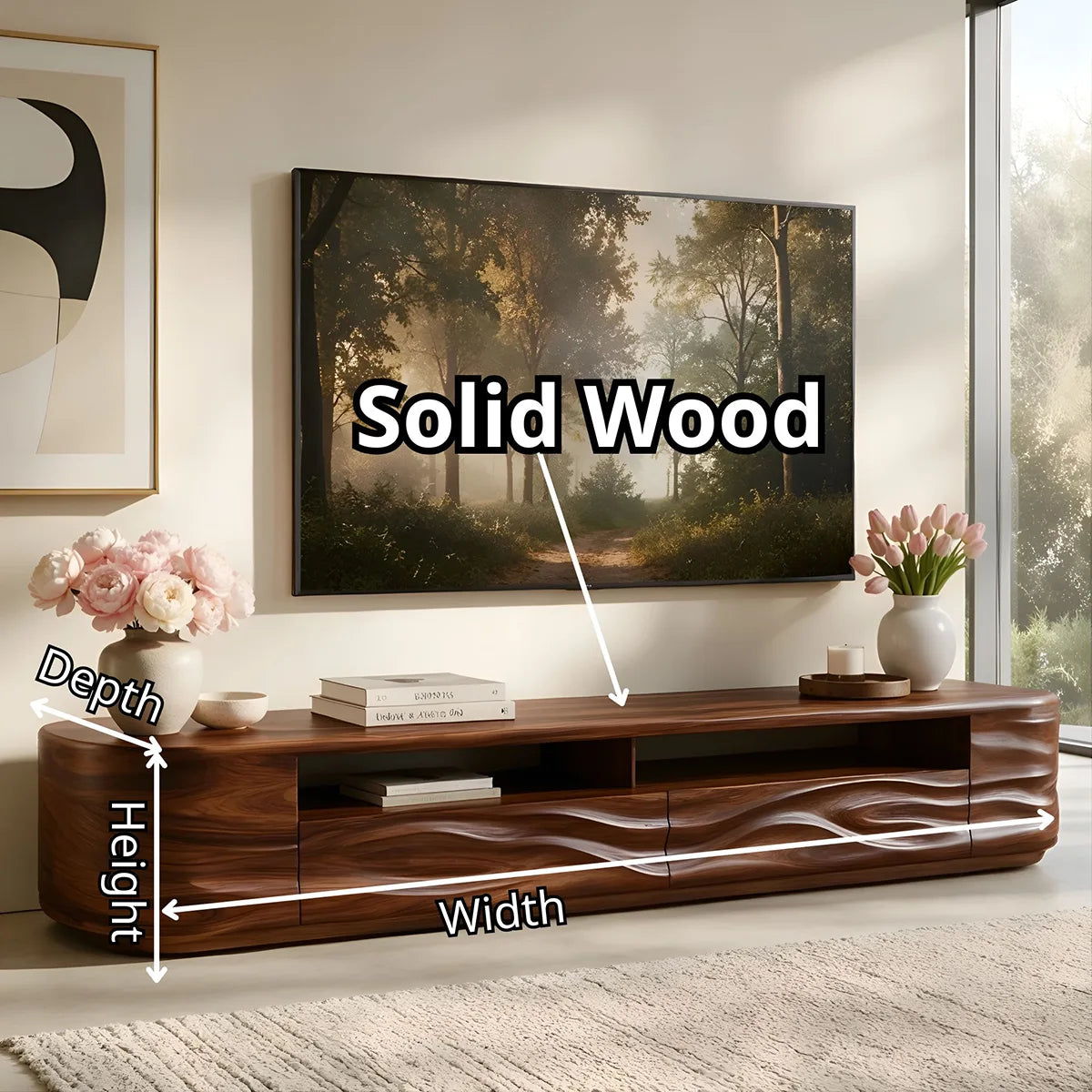 Modern TV Stand with Open Display Shelf & Wave Front Drawers TT006-6OLZ4XW