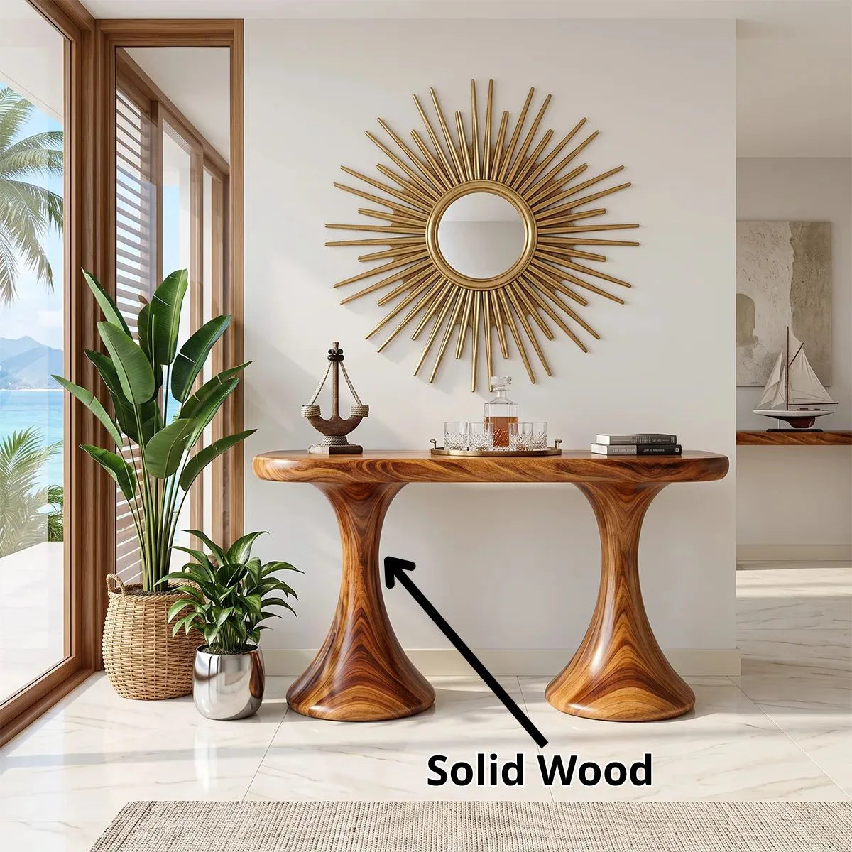 Modern Pedestal Console Table | Sculptural Entryway Console Table with Dual Curved Base TH003-6622
