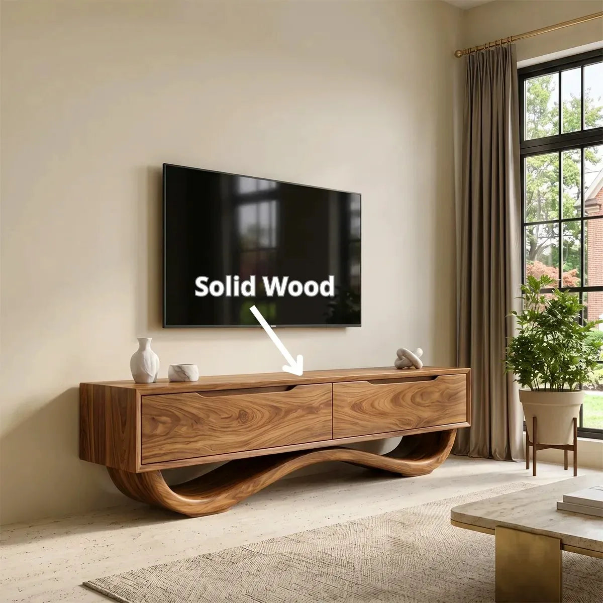 Sculptural TV Stand with 2 Drawers | Organic Modern Media Console TH003-3LLI8QY