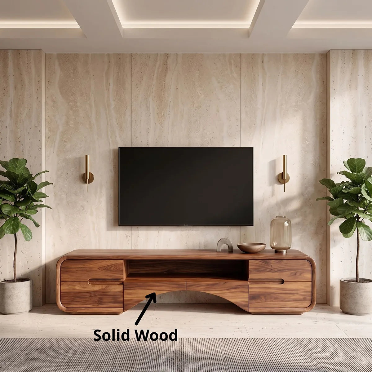 Modern TV Stand with 4 Cabinets & Open Shelves | Organic Media Console TH003-2UWX3PR