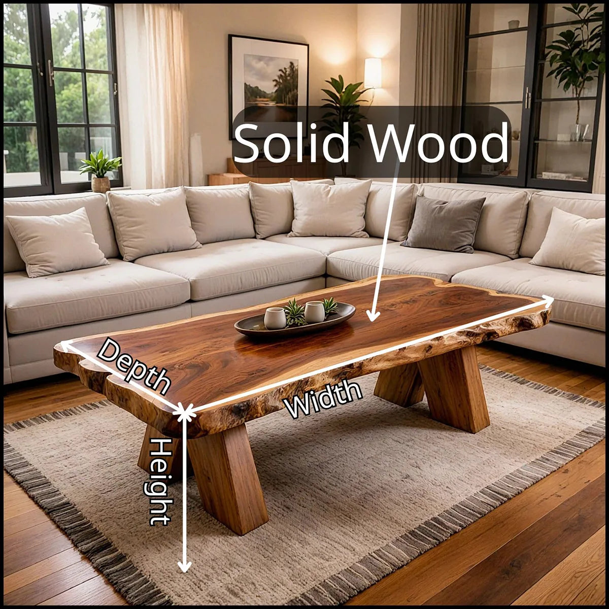 Live Edge Solid Wood Coffee Table | Handcrafted Natural Wood Center Table TT006-6055
