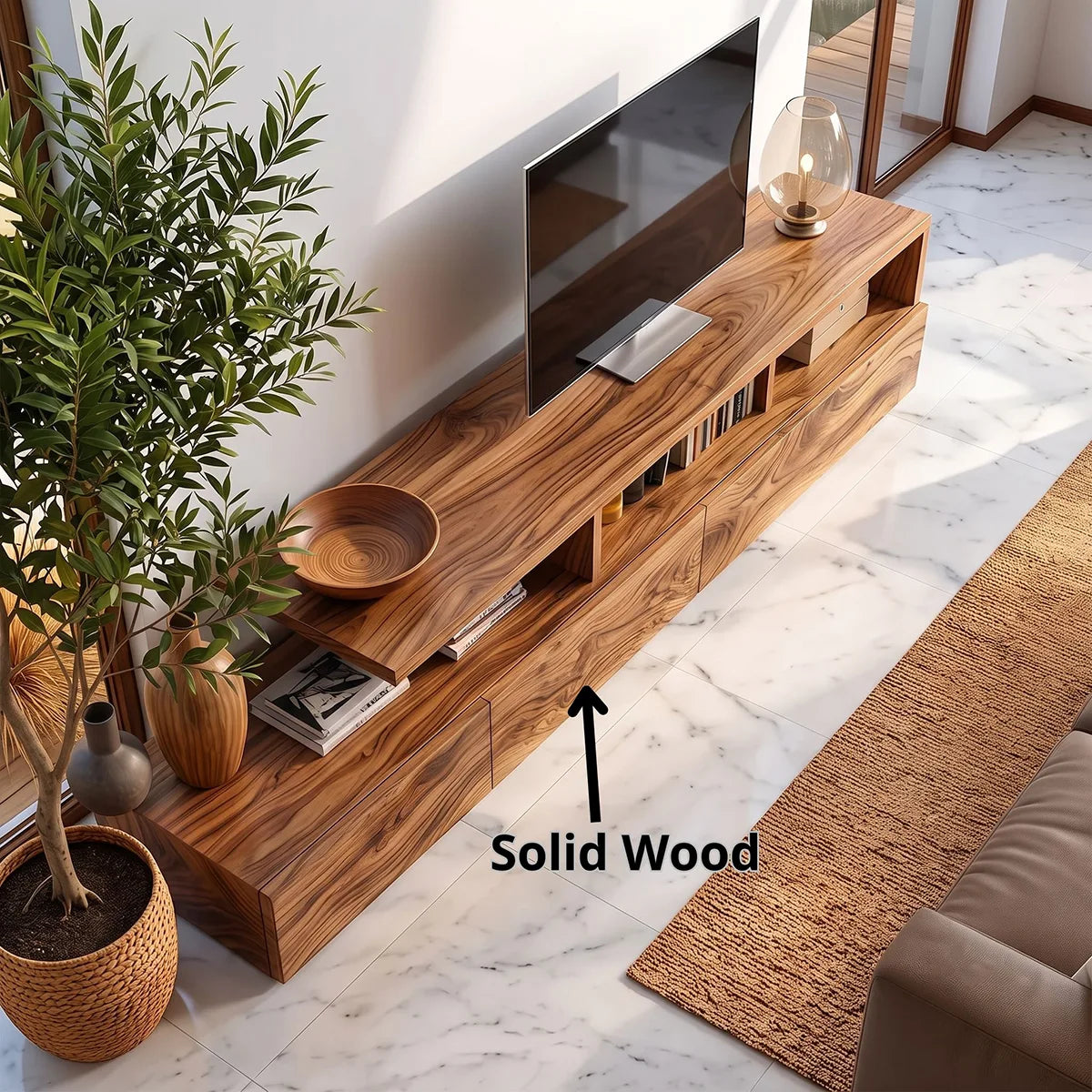Modern TV Stand with 3 Drawers & Open Shelves | Organic Media Console TH003-4VZY8SF