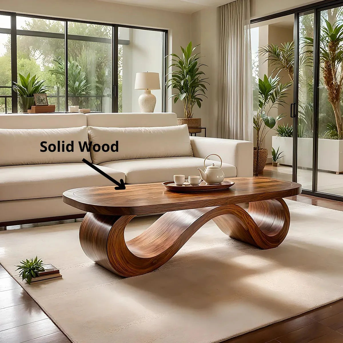 Modern Wave Coffee Table | Sculptural Curved Center Table for Contemporary Living Room TH003-2856