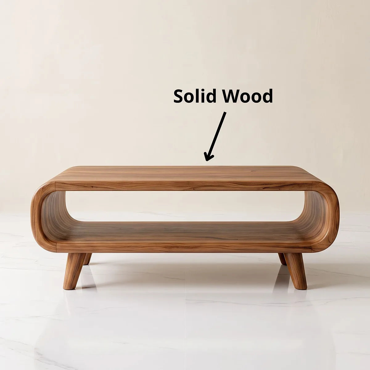 Modern Waterfall Coffee Table with Open Shelf | Mid-Century Curved Center Table for Living Room TH003-3124