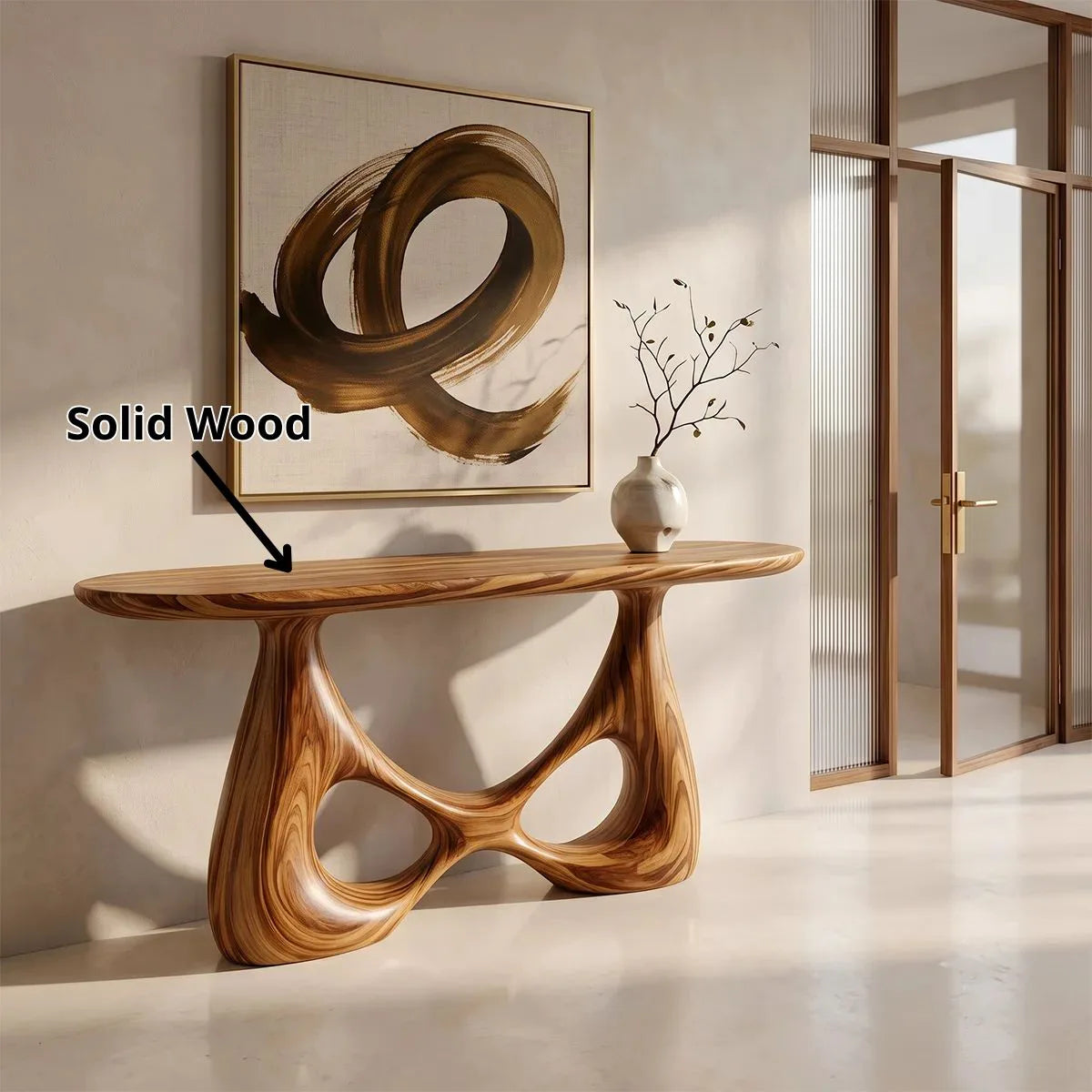 Organic Sculptural Console Table | Modern Entryway Table with Abstract Openwork Base TH003-6604
