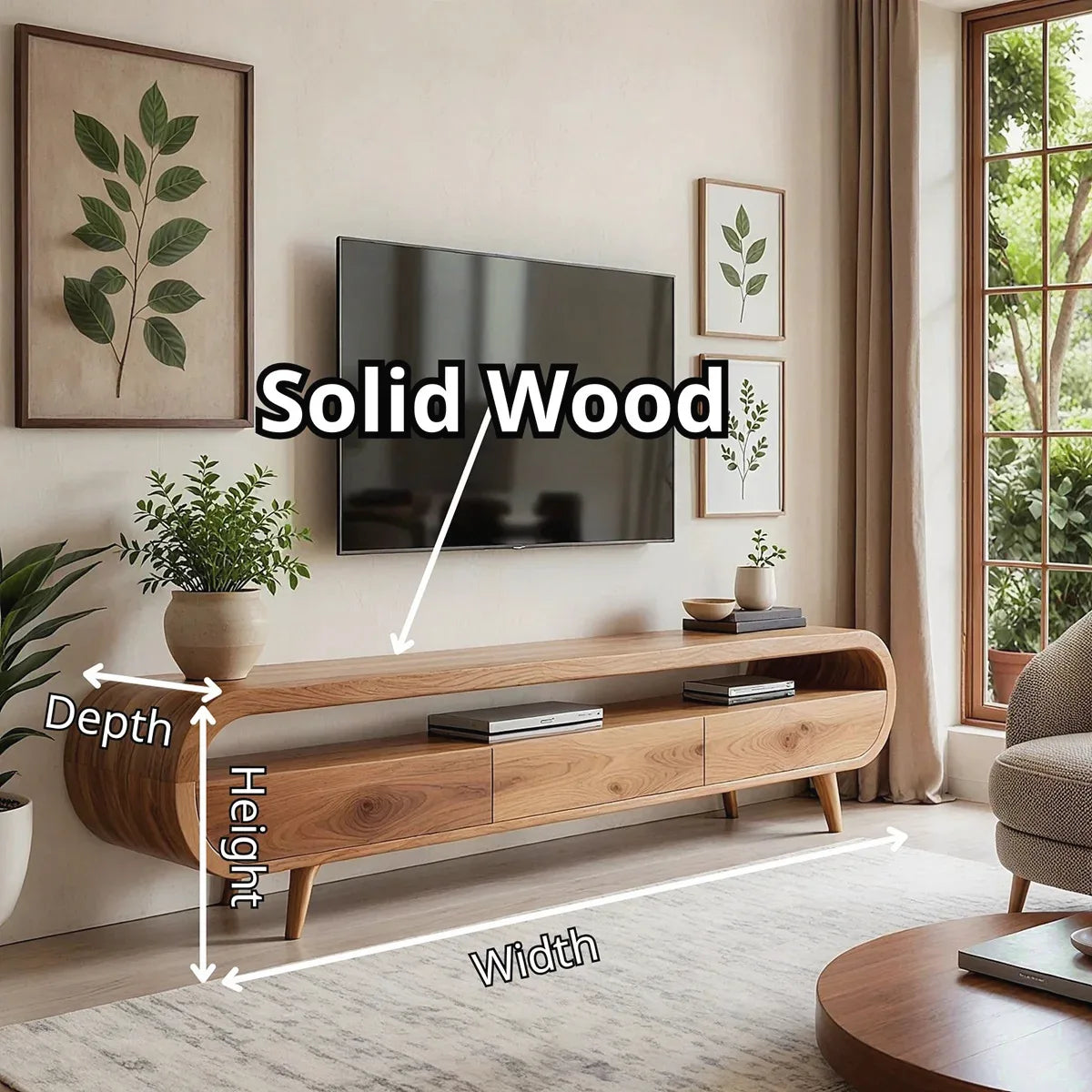 Modern Organic TV Stand with Open Shelf | Three Drawer Media Console TT006-6OAK3NB