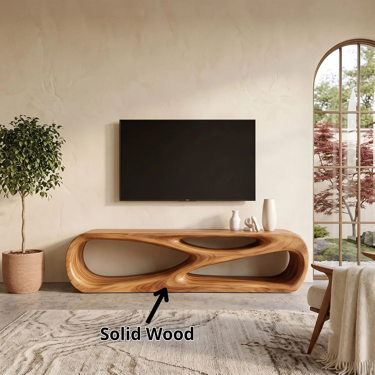Sculptural TV Stand with Curved Open Shelves | Modern Media Console TH003-2TDK3XA