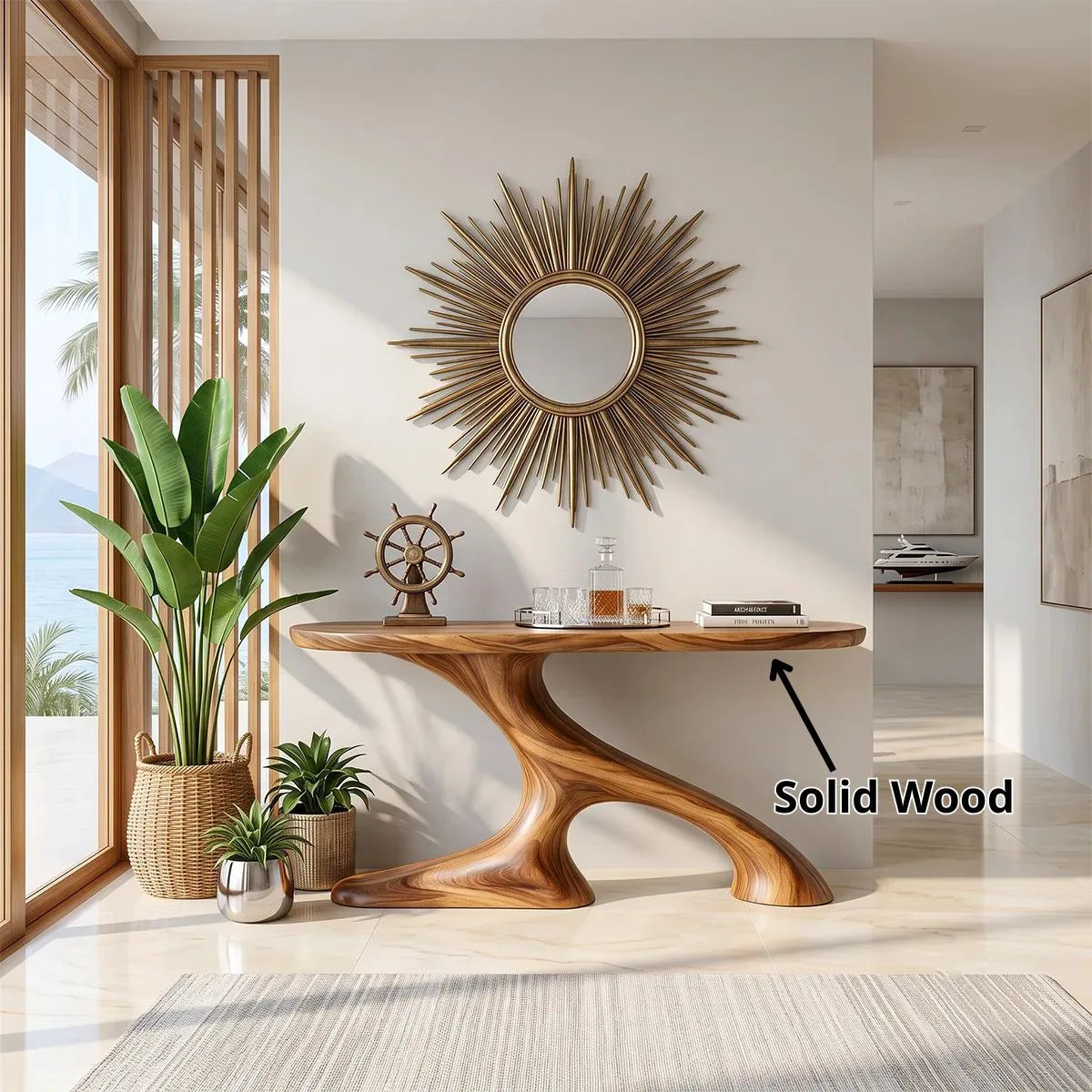 Organic Sculptural Console Table | Modern Entryway Console Table with Flowing Curved Pedestal Base TH003-9707