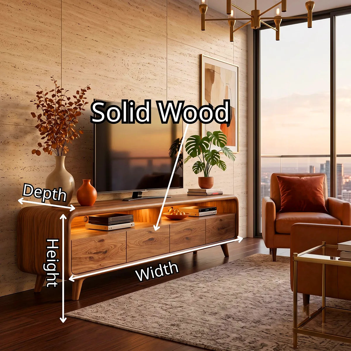 Modern TV Stand with 4 Enclosed Storage Compartments & 2 Open Media Shelves